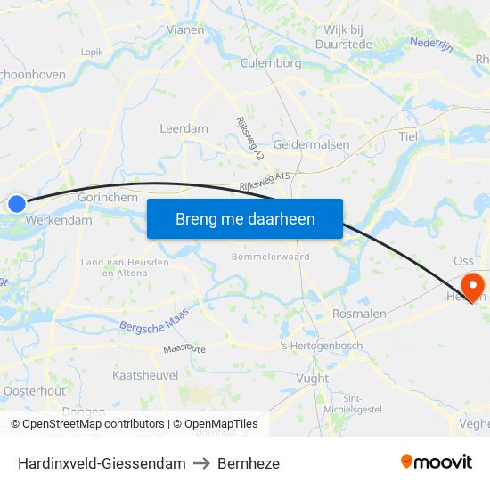 Hardinxveld-Giessendam to Bernheze map