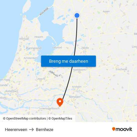 Heerenveen to Bernheze map