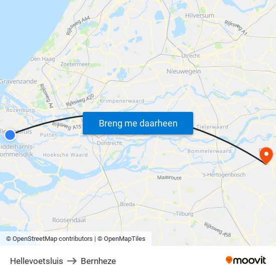 Hellevoetsluis to Bernheze map