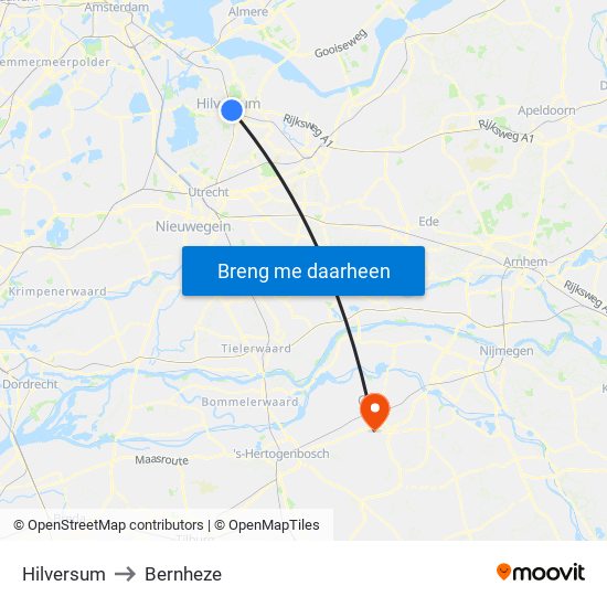 Hilversum to Bernheze map