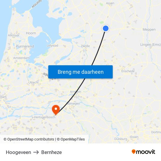 Hoogeveen to Bernheze map