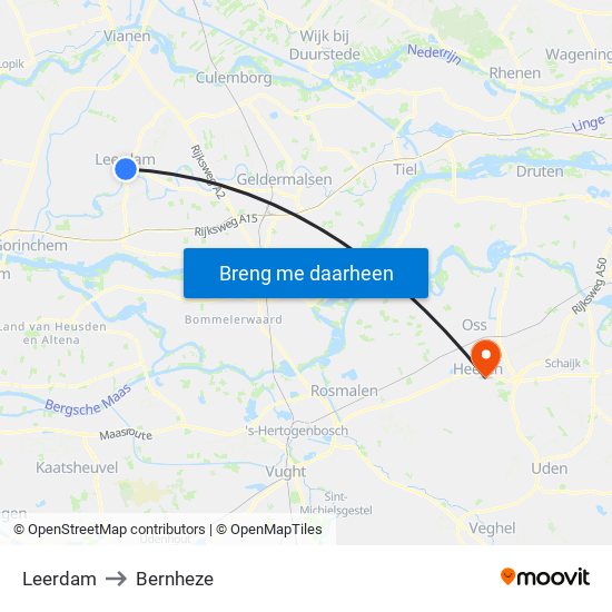 Leerdam to Bernheze map