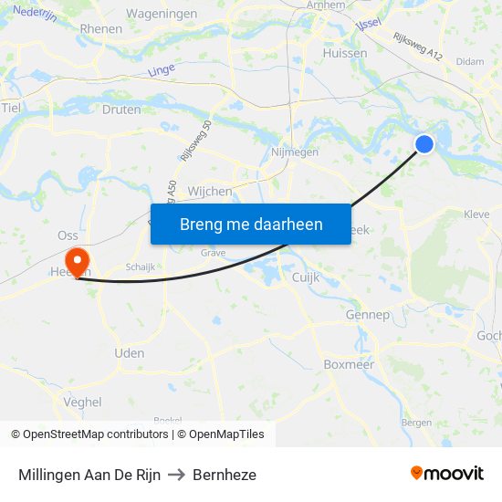 Millingen Aan De Rijn to Bernheze map