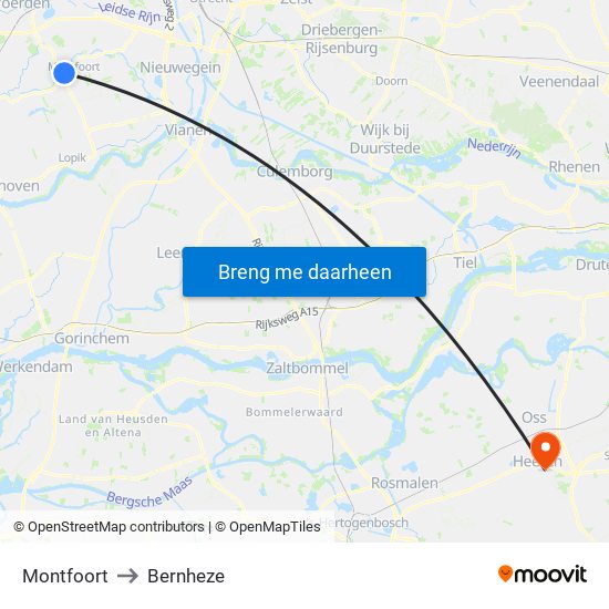 Montfoort to Bernheze map