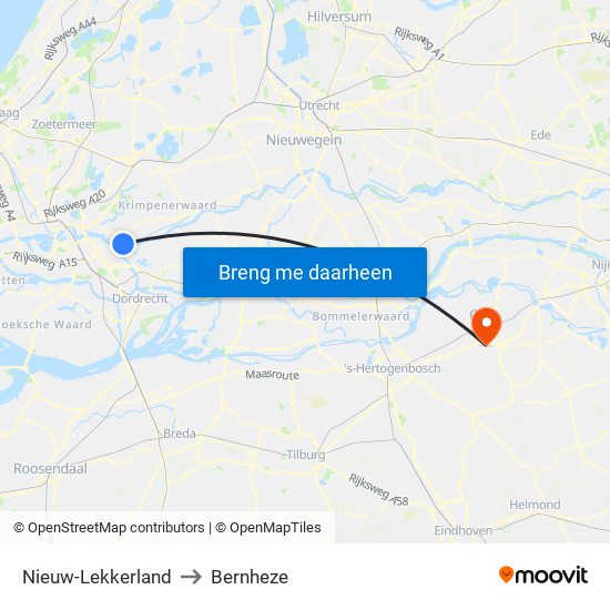 Nieuw-Lekkerland to Bernheze map