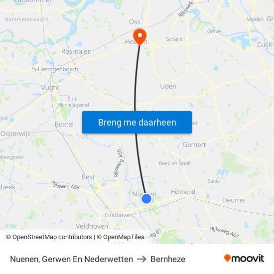 Nuenen, Gerwen En Nederwetten to Bernheze map