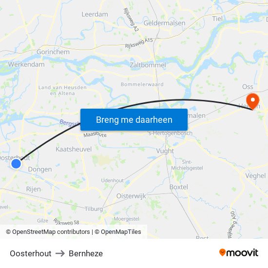 Oosterhout to Bernheze map