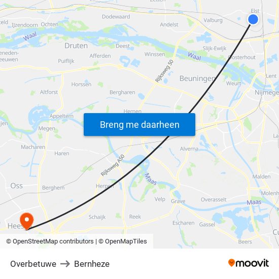 Overbetuwe to Bernheze map