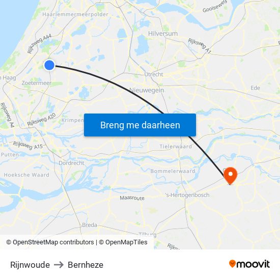 Rijnwoude to Bernheze map