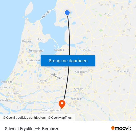 Sdwest Fryslân to Bernheze map
