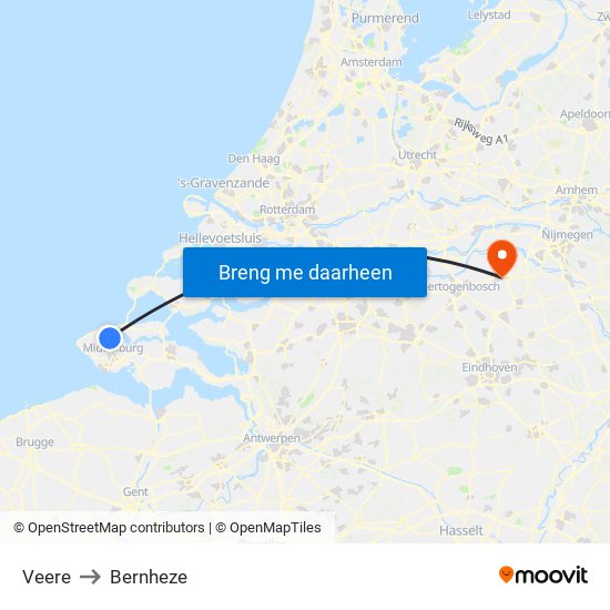 Veere to Bernheze map