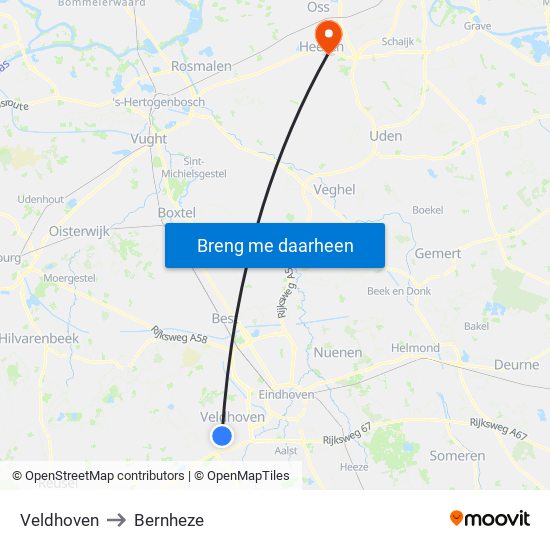 Veldhoven to Bernheze map