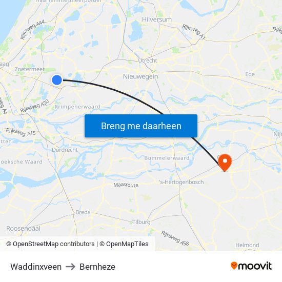 Waddinxveen to Bernheze map