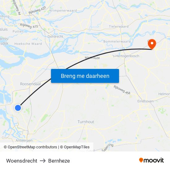 Woensdrecht to Bernheze map