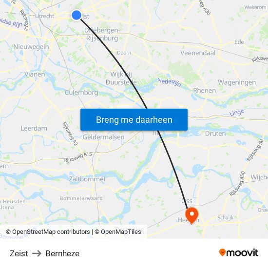 Zeist to Bernheze map