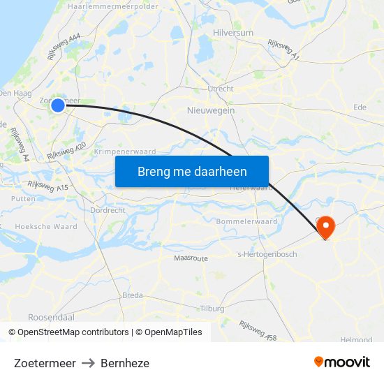 Zoetermeer to Bernheze map