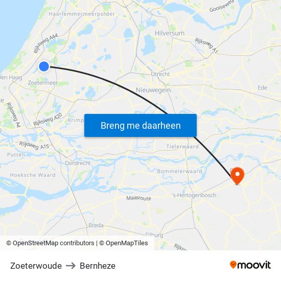 Zoeterwoude to Bernheze map