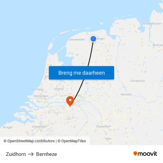 Zuidhorn to Bernheze map