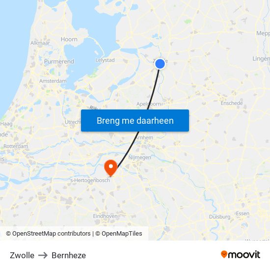 Zwolle to Bernheze map