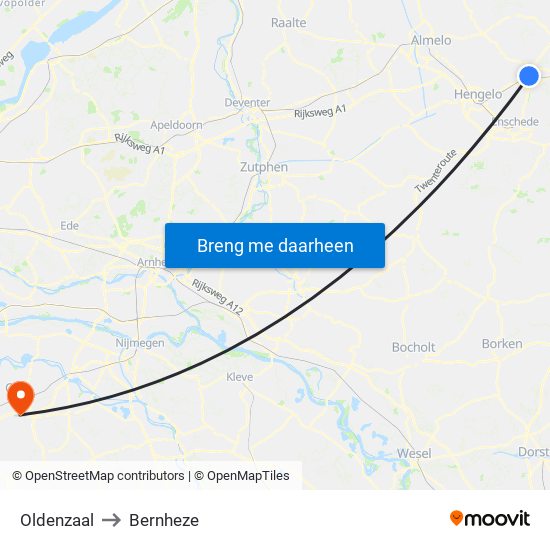 Oldenzaal to Bernheze map