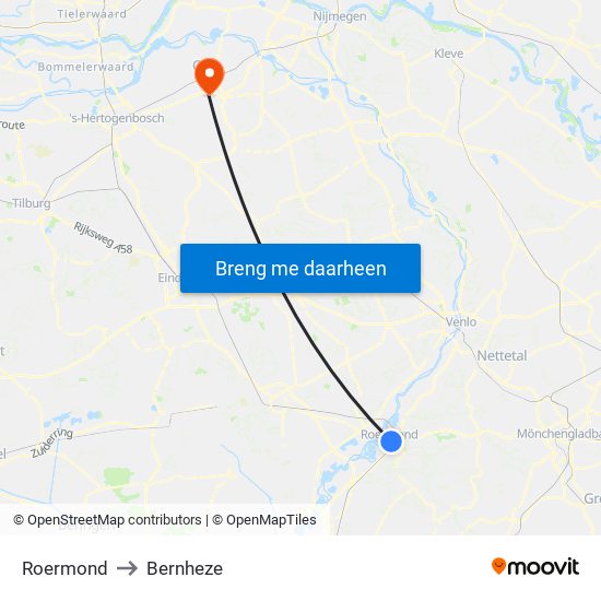 Roermond to Bernheze map