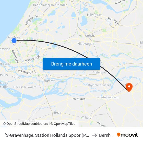 'S-Gravenhage, Station Hollands Spoor (Perron A) to Bernheze map