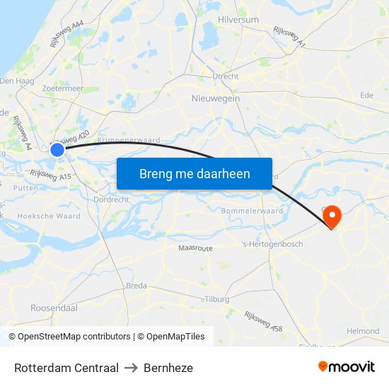 Rotterdam Centraal to Bernheze map