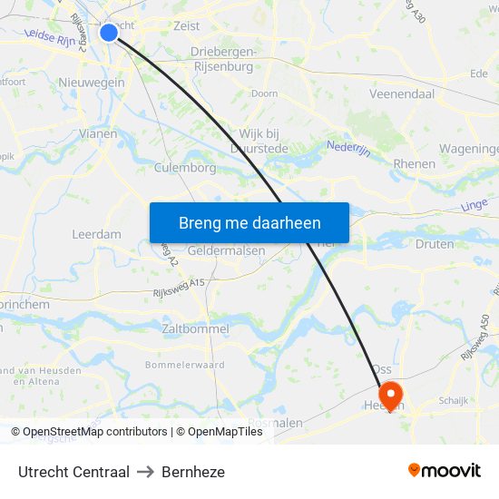 Utrecht Centraal to Bernheze map