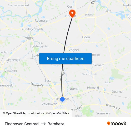 Eindhoven Centraal to Bernheze map