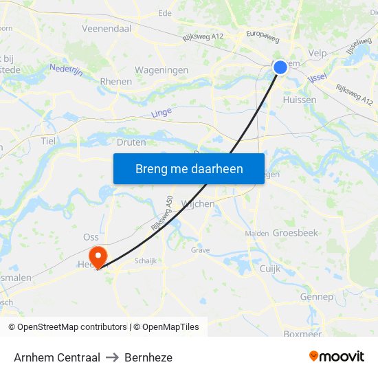 Arnhem Centraal to Bernheze map
