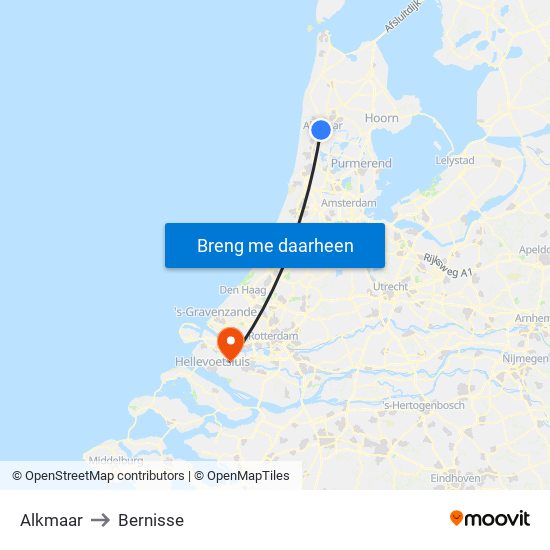 Alkmaar to Bernisse map