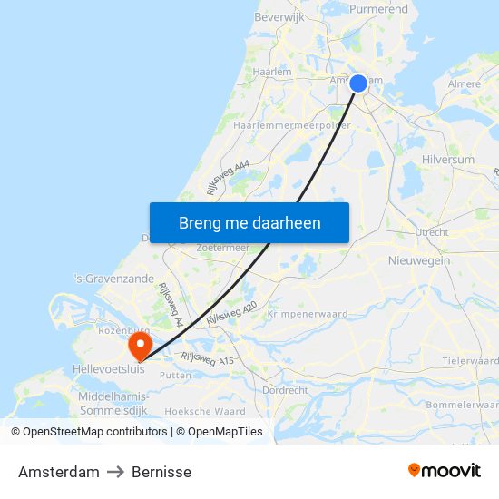 Amsterdam to Bernisse map