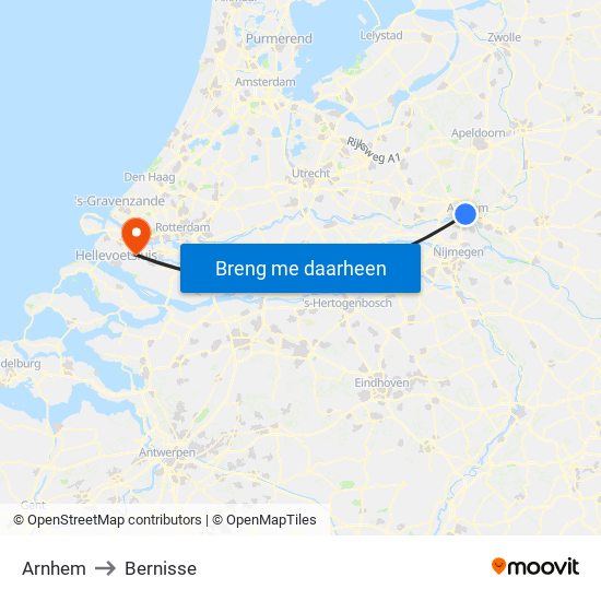 Arnhem to Bernisse map