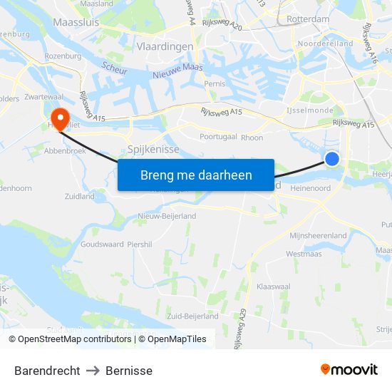 Barendrecht to Bernisse map