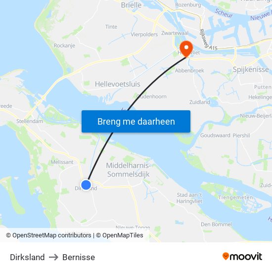 Dirksland to Bernisse map