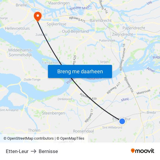 Etten-Leur to Bernisse map