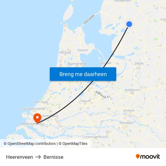 Heerenveen to Bernisse map