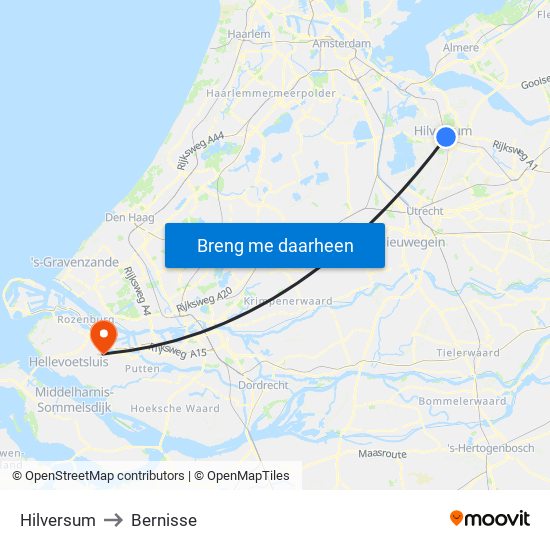 Hilversum to Bernisse map