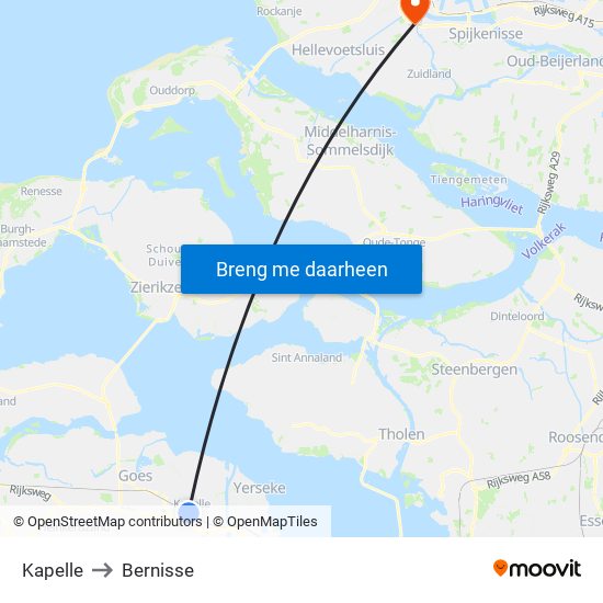 Kapelle to Bernisse map