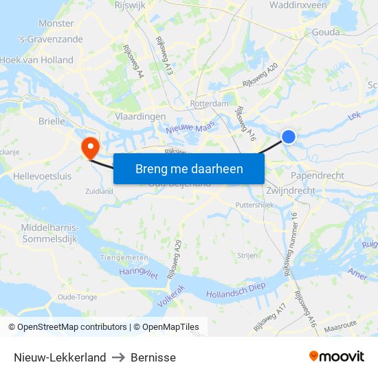 Nieuw-Lekkerland to Bernisse map