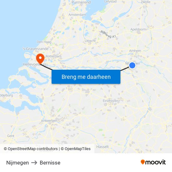 Nijmegen to Bernisse map