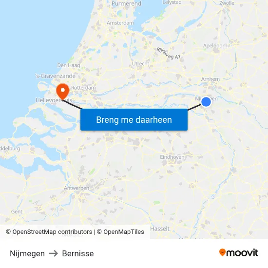 Nijmegen to Bernisse map