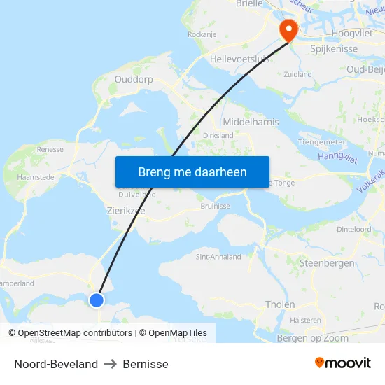 Noord-Beveland to Bernisse map