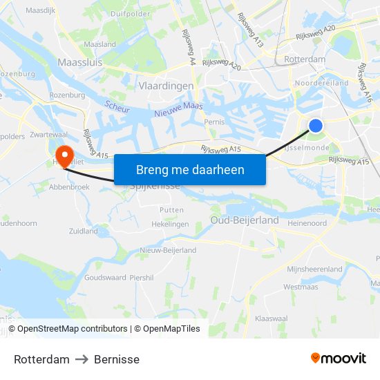 Rotterdam to Bernisse map