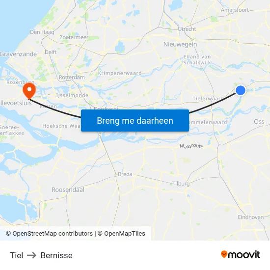 Tiel to Bernisse map