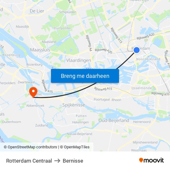 Rotterdam Centraal to Bernisse map