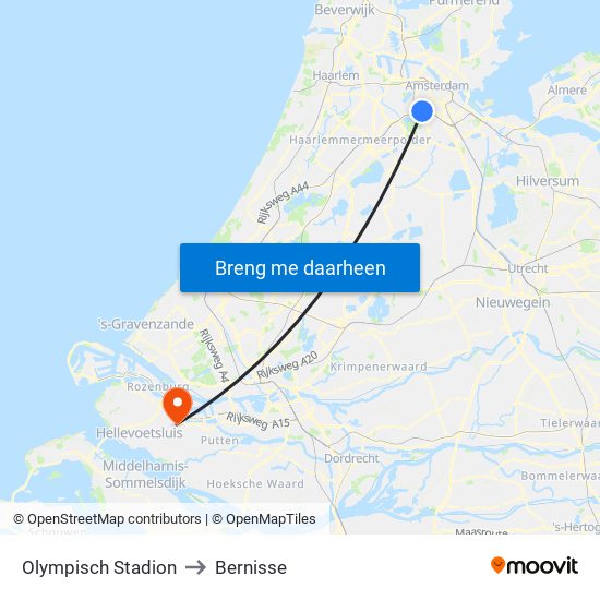 Olympisch Stadion to Bernisse map