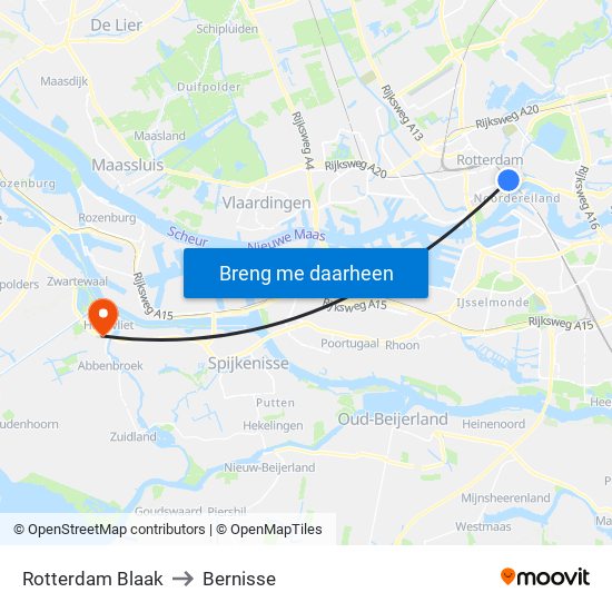 Rotterdam Blaak to Bernisse map