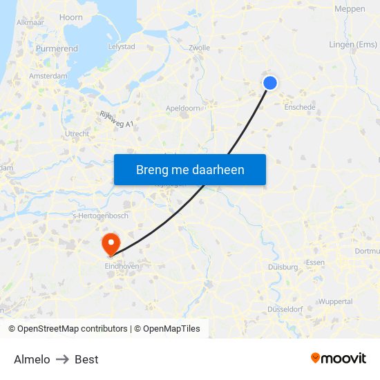 Almelo to Best map