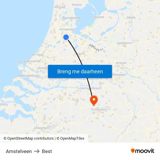 Amstelveen to Best map